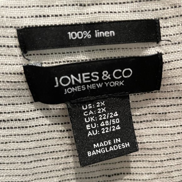 Jones New York 100% Linen Shirt -Size 2x - Black stripes on white - Picture 3 of 11